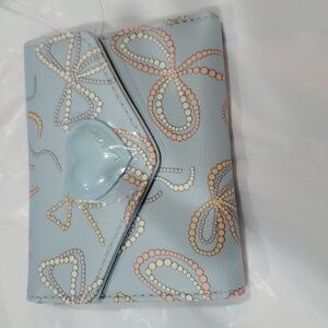Betsey Johnson LBCash‎ baby blue pink bow pearls pattern Luv Betsey wallet new